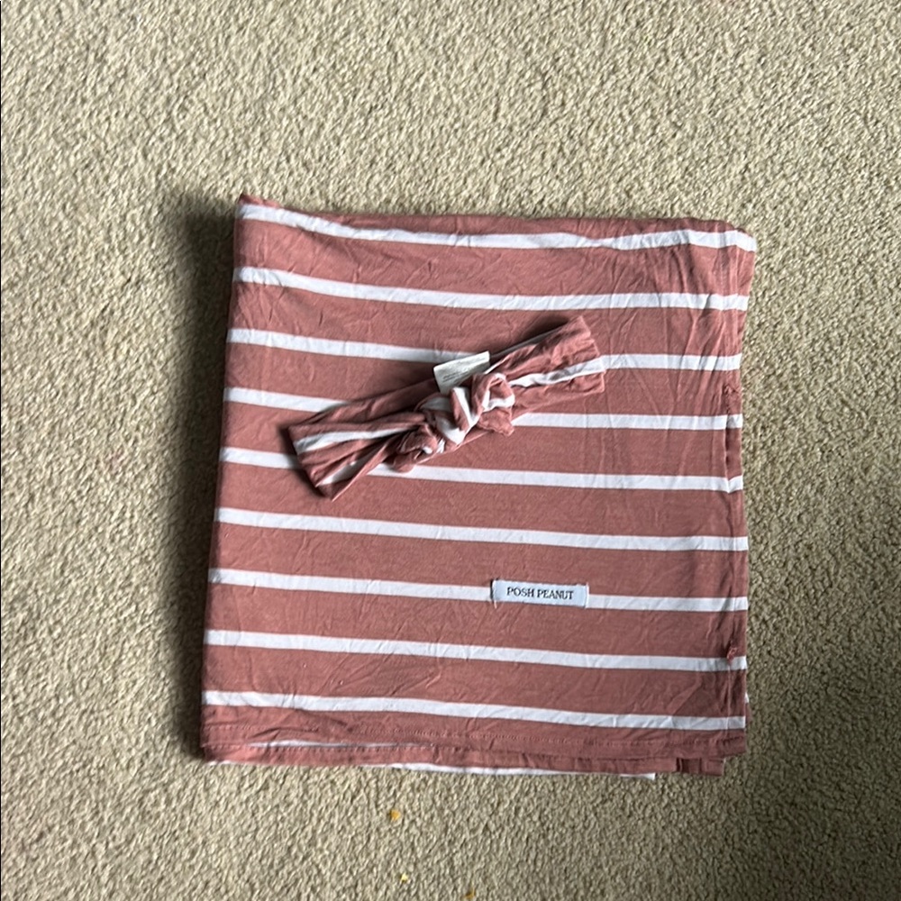 Posh Peanut Mauve and White Striped swaddle with Headband